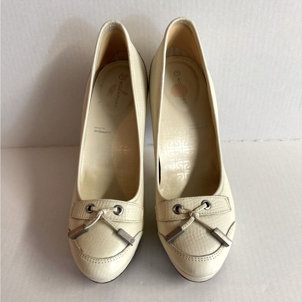 Rockport -Genuine Cream Leather Platforms 4” heel.Size 9.5